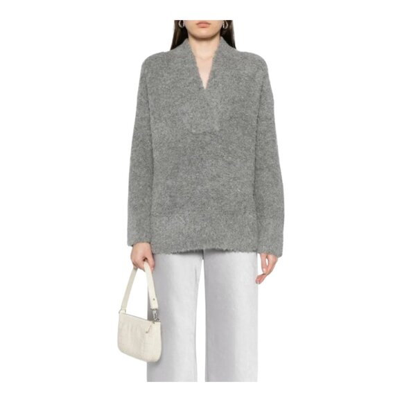 Vince Gray Crimped Shawl Collar Sweater Cozy Oversized Alpaca Blend Women's XS - Picture 3 of 10